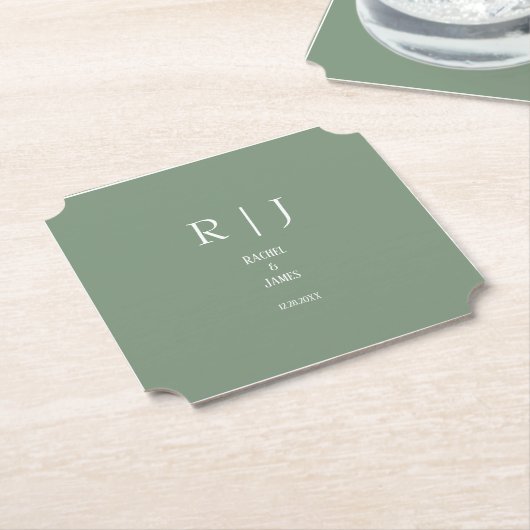 Sage Green Monogram Simple Elegante Moderne Hochze Untersetzer (angewinkelt)