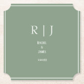 Sage Green Monogram Simple Elegante Moderne Hochze Untersetzer (Vorderseite)