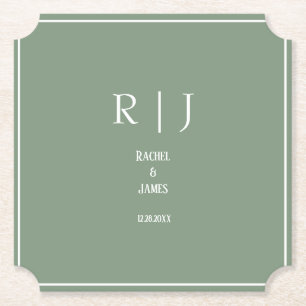 Sage Green Monogram Simple Elegante Moderne Hochze Untersetzer