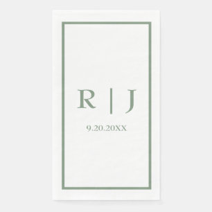 Sage Green Monogram Simple Elegany Classy Wedding Serviette