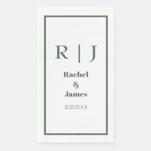 Sage Green Monogram Simple Minimal Elegante Hochze Serviette (Vorderseite)