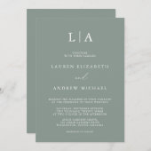 Sage Green Monogram Simple Minimalistisch Wedding Einladung (Vorne/Hinten)