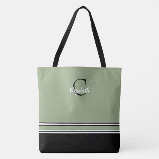 Sage Green Monogram Stripes Personalized Tasche (Vorderseite)