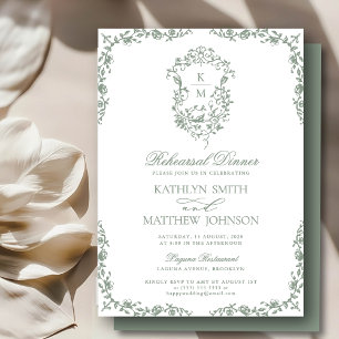 Sage Green Monogram Vintage Probe Dinner Einladung