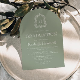 Sage Green Monogram Wappen Arch Graduation Party Einladung