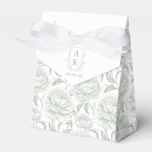 Sage Green Monogram Wappen Chinoiserie Peonies Geschenkschachtel (Vorderseite)