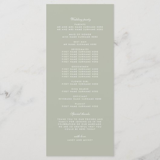 Sage Green Monogram Wappen Wedding Program (Rückseite)