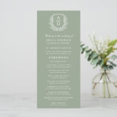 Sage Green Monogram Wappen Wedding Program (Stehend Vorderseite)