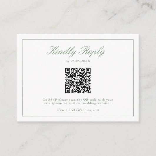 Sage Green Monogram Wappen Wedding QR Code UAWG Begleitkarte (Vorderseite)