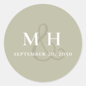 Sage Green Monogram Wedding Custom Runder Aufkleber (Vorderseite)