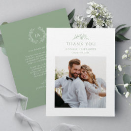 Sage Green Monogram Wedding Dankeschön Card Dankeskarte