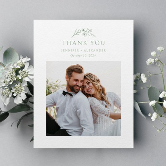 Sage Green Monogram Wedding Dankeschön Card Dankeskarte