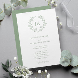 Sage Green Monogram Wedding Einladung