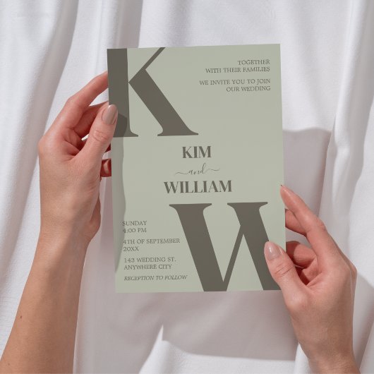 Sage Green Monogram Wedding Einladung
