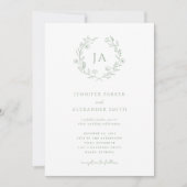 Sage Green Monogram Wedding Einladung (Vorderseite)