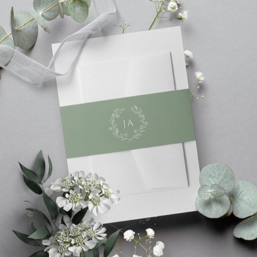 Sage Green Monogram Wedding Einladungsbanderole