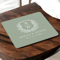 Sage Green Monogram Wedding Floral Wappen Elegant