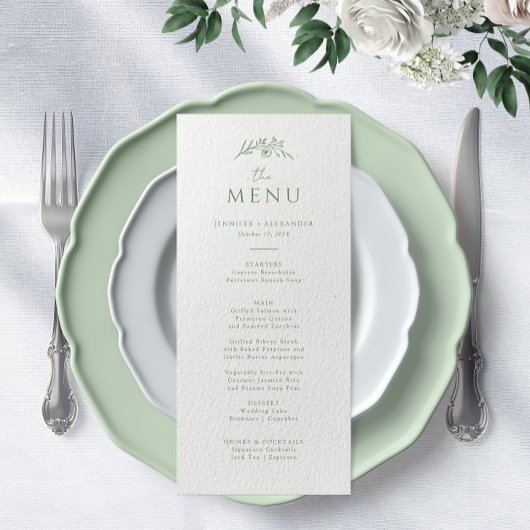 Sage Green Monogram Wedding Menükarte