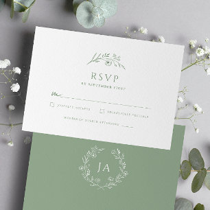 Sage Green Monogram Wedding RSVP Karte