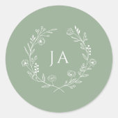 Sage Green Monogram Wedding Runder Aufkleber (Vorderseite)