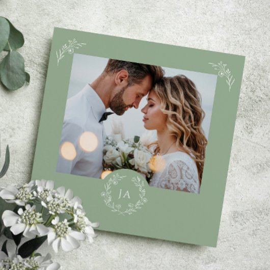 Sage Green Monogram Wedding Save the Date Card