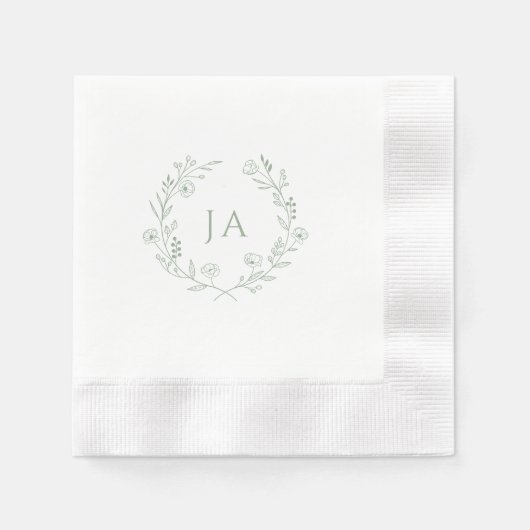 Sage Green Monogram Wedding Serviette (Vorderseite)