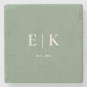 Sage Green Monogram Wedding Steinuntersetzer (Vorderseite)