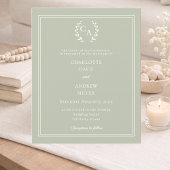 Sage green monogram wreath wedding invitation