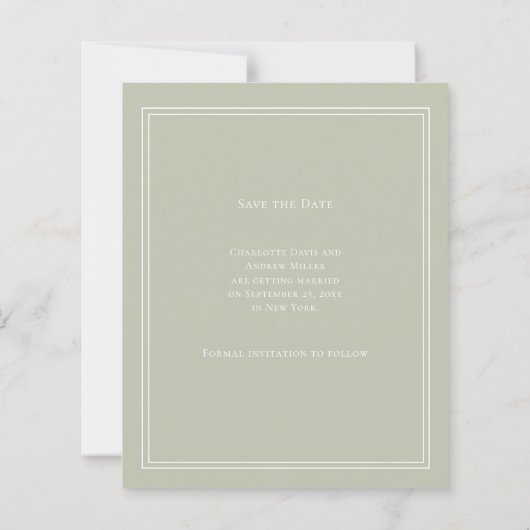 Sage green monogram wreath wedding Save the Date  (Rückseite)
