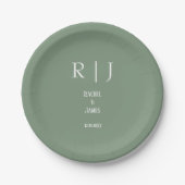 Sage Green Monogramme Einfach Minimal Moderne Hoch Pappteller (Vorderseite)