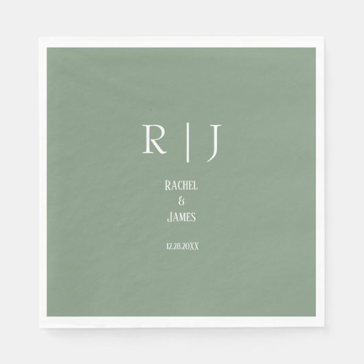 Sage Green Monogramme Einfach Minimal Moderne Hoch Serviette (Vorderseite)