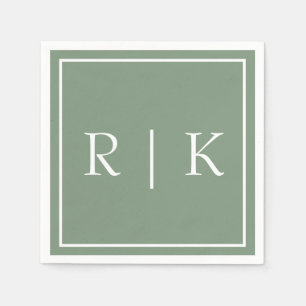 Sage Green Monogramme Einfache Minimalistische Hoc Serviette