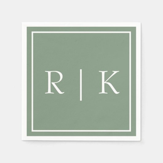 Sage Green Monogramme Einfache Minimalistische Hoc Serviette (Vorderseite)