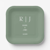 Sage Green Monogramme Minimal Moderne einfache Hoc Pappteller (Vorderseite)