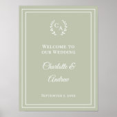 Sage green monogrammed elegant wedding welcome poster (Vorne)