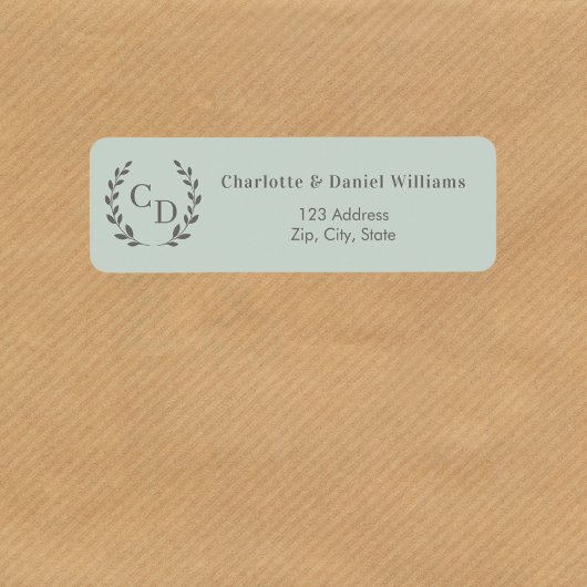Sage green monogrammed wreath return address