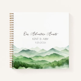 Sage Green Mountain Watercolor Wedding Gästebuch Notizblock