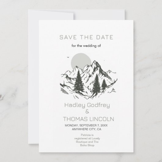 Sage Green Mountains Save the Date Einladung (Vorderseite)