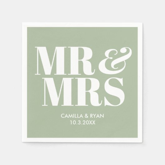 Sage Green Mr & Mrs Personalisiert Wedding Napkins Serviette (Vorderseite)