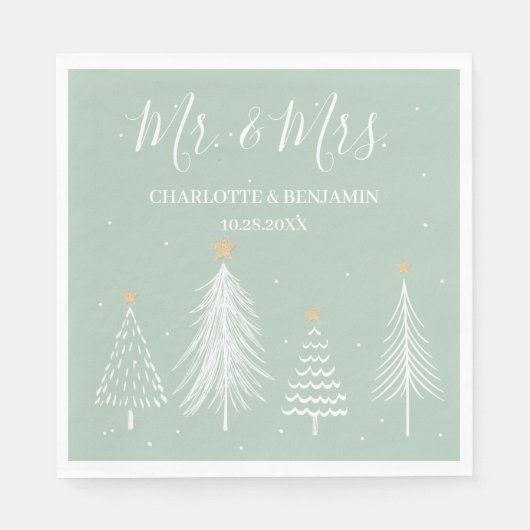 Sage Green Mr. und Mrs. Christmas Winter Serviette (Vorderseite)