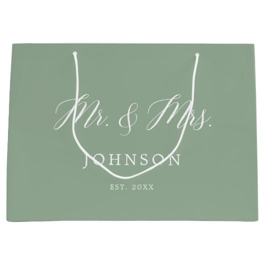 Sage Green Mr. und Mrs. Newlyweds Große Geschenktüte (Vorderseite)