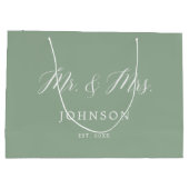 Sage Green Mr. und Mrs. Newlyweds Große Geschenktüte (Rückseite)