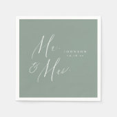 Sage Green Mr. und Mrs. Skript minimalistische Hoc Serviette (Vorderseite)