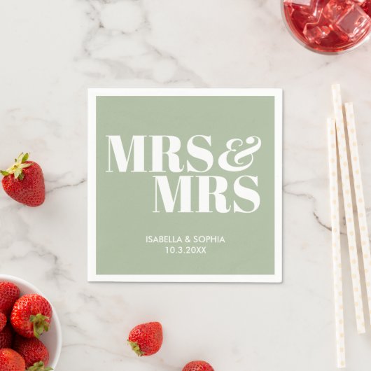 Sage Green Mrs & Mrs Personalisiert Wedding Napkin Serviette (Beispiel)