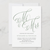 Sage Green Mrs. und Mrs. Rustic Script Wedding Einladung (Vorderseite)