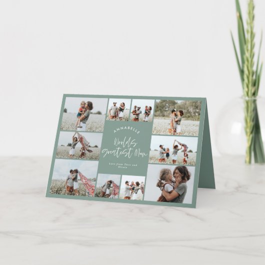 Sage green Multi Foto Mum typografie modern Karte (Vorderseite)