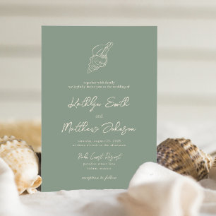 Sage Green Muschel Beach Ocean Hochzeit in Urlaubs Einladung