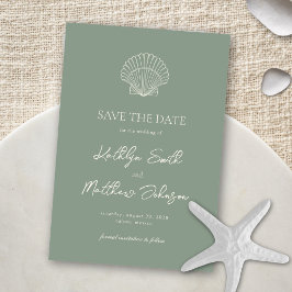 Sage Green Muschel Beach Ocean Hochzeit in Urlaubs Save The Date