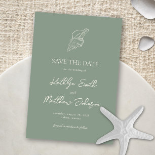 Sage Green Muschel Beach Ocean Hochzeit in Urlaubs Save The Date