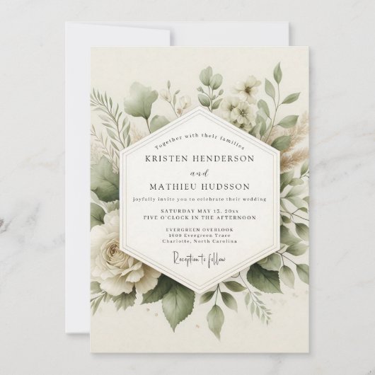 Sage Green Muted Botanical Wedding Einladung (Vorderseite)